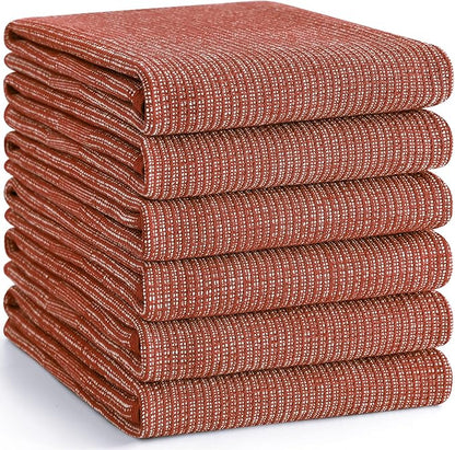 Homaxy Premium Kitchen Towels(18”x 28”, 6 Pack), Large Cotton Kitchen Hand Towels, Flat and Terry Dish Towels, 380 GSM Highly Absorbent Tea Towel Set with Hanging Loop, Rust