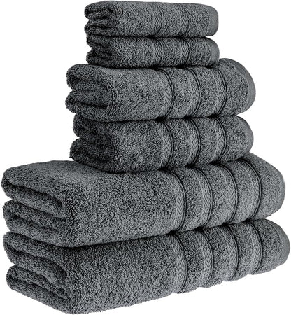 HALLEY Turkish Towels Set (6 Pieces) 650 GSM Highly Absorbent Super Soft 100% Cotton - 2 Bath Towels, 2 Hand Towels 2 Washcloths (Darkgray)