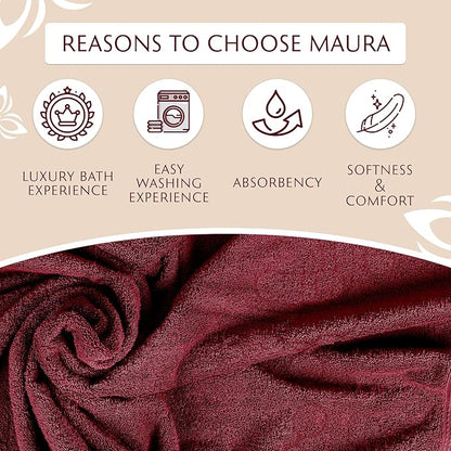 MAURA Wine Red Hand Towels for Bathroom. Luxury Turkish Cotton Bath Hand Towels Set of 6. Ultra-Soft, Thick & Plush - Burgundy