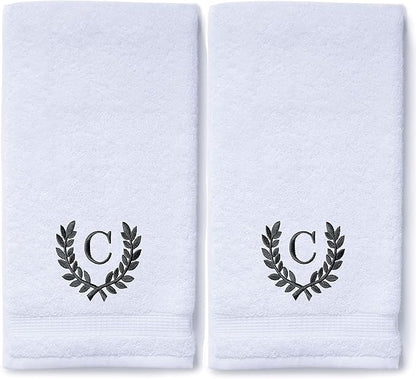 Decorative and Monogrammed Hand Towels for Bathroom Kitchen Makeup | Personalized Gift for Wedding-Bridal | Roman Font Custom Luxury Turkish Towel | Spa Collection, Oversized, 16 X 30 Inch, Set of 2