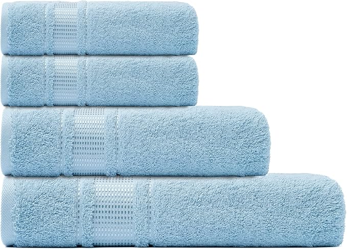 Melissa Linen, 4 Piece Towel Set, 1 Bath Hand 2 Fingertip Towels, 100% Turkish Cotton Towels for Bathroom, Absorbent, Quick Dry, Durable, Shower Towel, Cobalt Blue, Multi Size,(13CBLT1S4)