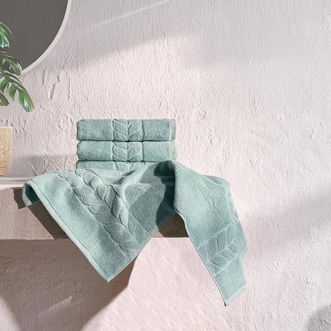 BAGNO MILANO Organic Turkish Cotton Bath Towels, Luxury Jacquard Collection, Certified Organic Highly Absorbent, Soft-Plush Towel Set (Mint, 4 Pcs Hand Towel Set)