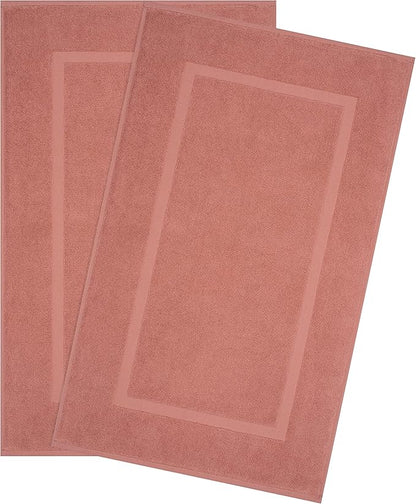 Cotton Paradise 100% Cotton Bath Mats for Bathroom Floor Set of 2 Pack, 20x34 Soft Absorbent Washable Quick Dry Tub Bathmat, Coral Towel Bath Mat