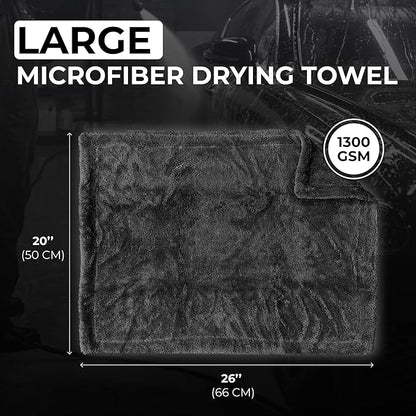 Large Car Drying Towel, 1300 GSM Professional Car Towel with Double Twisted Loop,Super Absorbent Large Microfiber Drying Towels for Cars, Trucks, SUVs - 20"x26", Gray
