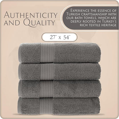 MAURA Basics Performance Bath Towels 100% Turkish Cotton with Hook Loops. Extra Large Luxury Absorbent Plush Towel Sets for Bathroom, Daily Use American Standard Size 27”x54”, Space Gray