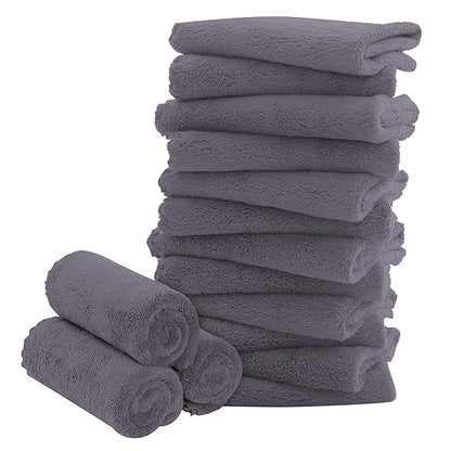 16 Pack Baby Washcloths - Luxury Coral Fleece - Extra Absorbent and Soft Wash Clothes for Newborns, Infants and Toddlers - Suitable for Sensitive Skin and New Born - Baby Shower - Grey, 10x10 Inch