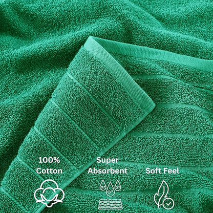 Casa Platino 100% Mercerized Cotton Bathroom Towel Set - 8 Pieces, Hotel Quality - Super Soft & Highly Absorbent - Ring Spun - 2 Large Bath Towels, 4 Washcloths, 2 Hand Towels - Family Pack - Emerald