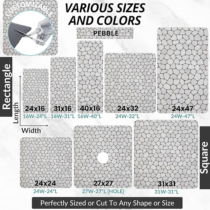 Enkosi Loofah Shower Mat Non-Slip - Anti-Slip Bath Mat for Inside Showers, Tub, Bathtub, Bathroom - Quick Dry PVC with Drain Holes - Cushioned Safety Grip - Secure for Kids and Elderly (Pebble 24x24)