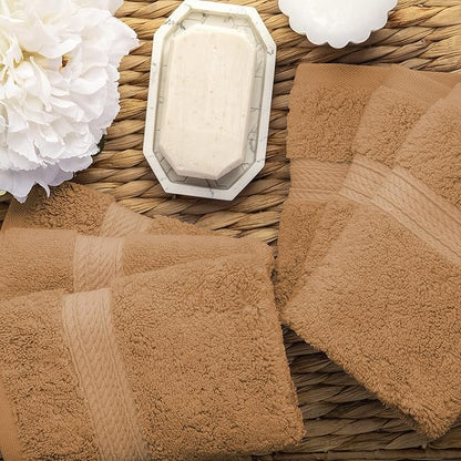 BLUENILEMILLS BNM Egyptian Cotton 6-Piece Towel Set, Includes 6 Face Towels, Attached Loop for Easy Hanging and Storage, Hotel Quality, Perfect for Bathroom, Gym, Shower Space, or Spa, Rust