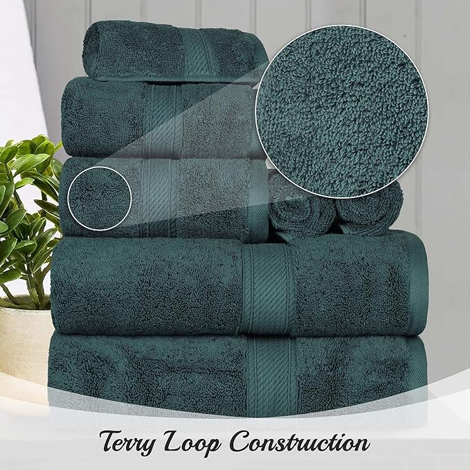 Superior Egyptian Cotton Pile Bath Towel Set of 4, Ultra Soft Luxury Towels, Thick Plush Essentials, Absorbent Heavyweight, Guest Bath, Hotel, Spa, Home Bathroom, Shower Basics, Teal