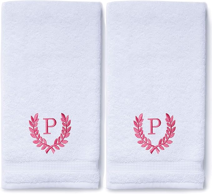 Decorative and Monogrammed Hand Towels for Bathroom Kitchen Makeup | Personalized Gift for Wedding-Bridal | Roman Font Custom Luxury Turkish Towel | Spa Collection, Oversized, 16 X 30 Inch, Set of 2