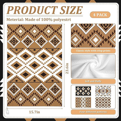 Set of 4 Western Aztec Kitchen Towels Vintage Themed Dish Towel Bathroom Decorative Rustic Cloths for Kitchen Bathroom Home Cooking Housewarming Gifts, 14 x 21 Inch