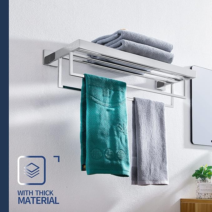 KOKOSIRI 24'' Bathroom Towel Shelf Chrome Towel Rack with Two Bath Towel Bars SUS304 Stainless Steel Wall Mounted, Polished Finish, B6003CH