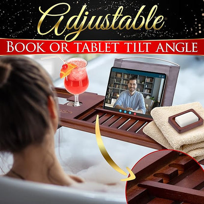 SereneLife Natural Bamboo Bathtub Caddy - Extendable & Adjustable Tray, Ergonomically Designed with Integrated Device/Book Holder with Removable Trays for Bath Accessories (Brown)