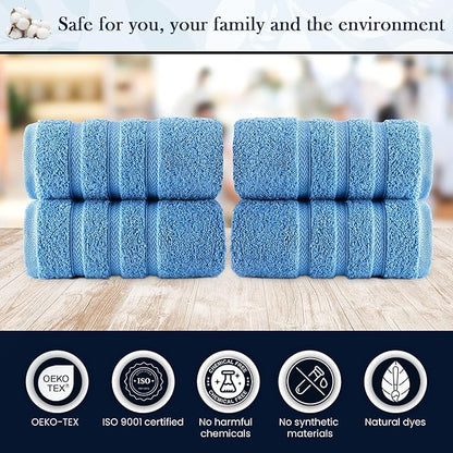 HALLEY Turkish 4 Pack Premium Hand Towels (4 Pieces) 650 GSM Highly Absorbent Super Soft 100% Cotton - 4 Hand Towels (Blue)