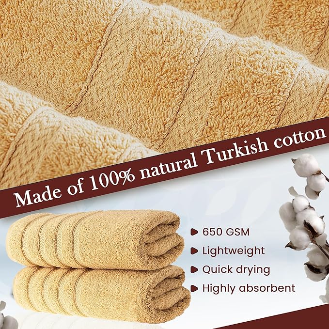 HALLEY Turkish 2 Pack Premium Bath Towels (2 Pieces) 650 GSM Highly Absorbent Super Soft 100% Cotton - 2 Bath Towels (Yellow)