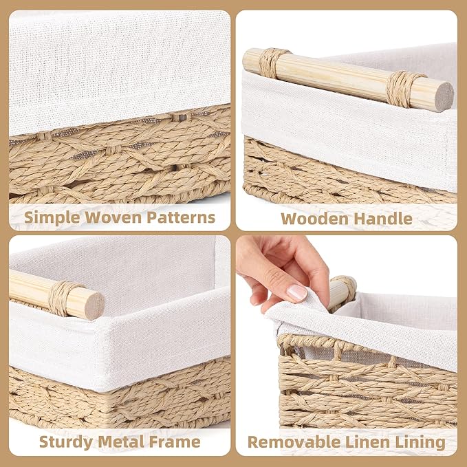 Toilet Paper Basket, 2 Packs Toilet Paper Storage Basket, Hand-Woven Wicker Bathroom Basket Organizer and Storage, Natural Water Hyacinth Slim Scalloped Basket Magazine Basket