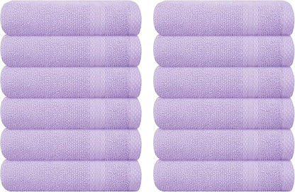 GLAMBURG Ultra Soft 12-Piece Washcloths Set 13x13-100% Ringspun Cotton - Durable & Highly Absorbent Face Towels - Ideal for use in Bathroom, Kitchen, Gym, Spa & General Cleaning - Purple