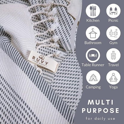 Ruvy Home Basics Turkish Hand Towels for Bathroom Set of 4 | 18"x40", Cotton | Decorative Towel for Bathroom, Kitchen, Dishcloth, Tea, Yoga, Face, Gym - Light Grey