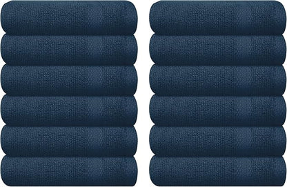 GLAMBURG Ultra Soft 12-Piece Washcloths Set 13x13-100% Ringspun Cotton - Durable & Highly Absorbent Face Towels - Ideal for use in Bathroom, Kitchen, Gym, Spa & General Cleaning - Mineral Blue