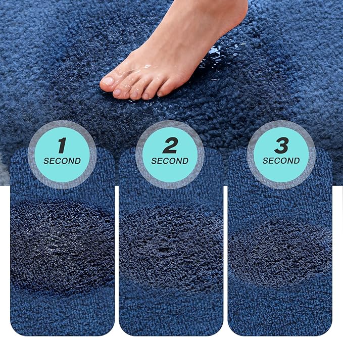 Kmson Bathroom Rugs Mat, 17"x24" Ultra Soft Washable Shaggy Chenille Bath Rugs, Non-Slip Fluffy Thick Water Absorbent Microfiber Mat for Bathtub, Sink and Shower, Navy Blue