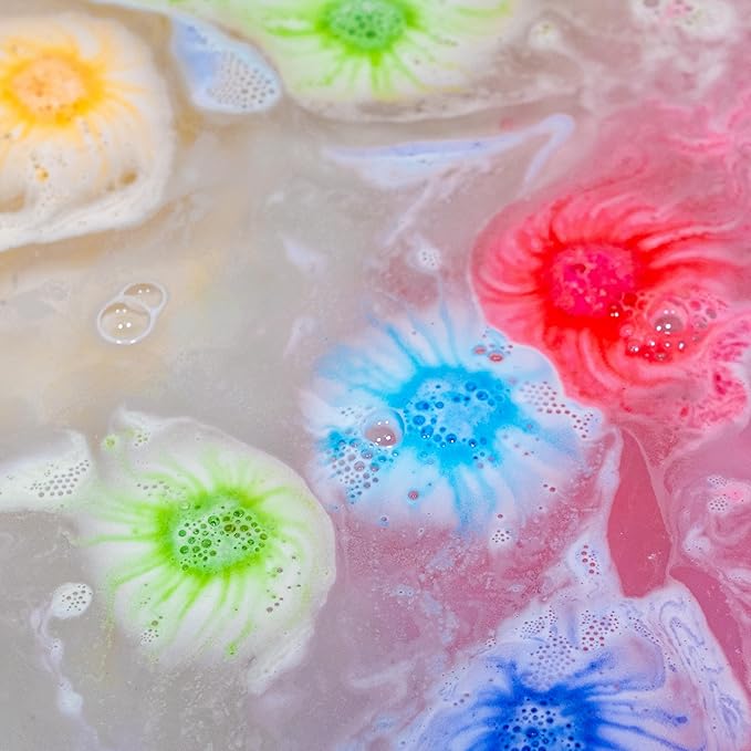 Tub Works® Lil' Bursts™ Mini Bath Bombs for Kids, 90 Count, Rainbow | Nontoxic | Tiny Kids Bath Bombs with A Burst of Color, Foam & Bubbles | Customize Toddler Bath with 7 Colors | Make Bathtub Art