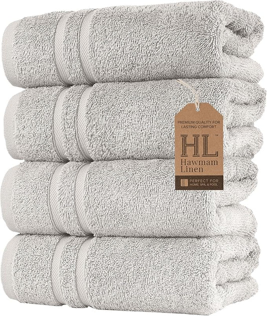 Hawmam Linen Ice Silver Hand Towels 4 Pack Turkish Cotton Premium Quality Soft and Absorbent Small Towels for Bathroom