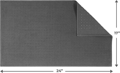 Cotton Paradise 100% Cotton Non Slip Bath Mats for Bathroom, 17x24 inch Soft Absorbent Quick Dry Machine Washable Floor Bath Mat, Dark Gray