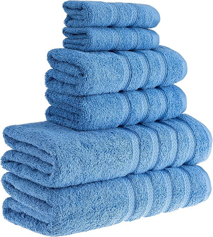 HALLEY Turkish Towels Set (6 Pieces) 650 GSM Highly Absorbent Super Soft 100% Cotton - 2 Bath Towels, 2 Hand Towels 2 Washcloths (Blue)
