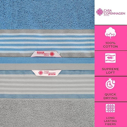 CASA COPENHAGEN He & She 2 Pieces Large Bath Sheet Set- Grey Violet + Dusty Blue, 550 GSM, Designed in Denmark Made of Soft Egyptian Cotton for Bathroom, Kitchen & Shower