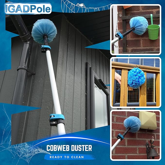 IGADPole 28 FT Water-Fed Washing Kit with Soap-Dispenser, Brush, 10″ Squeegee & Cobweb Duster for Windows, Gutters, Solar Panels & Exterior Walls