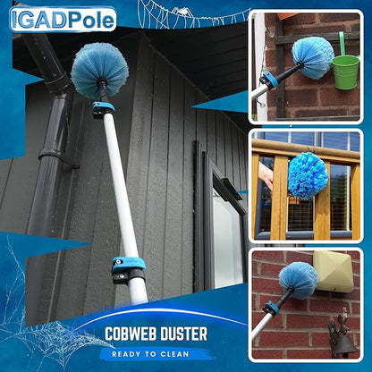 IGADPole 17 FT Water-Fed Washing Kit with Soap-Dispenser, Brush, 10″ Squeegee & Cobweb Duster for Windows, Gutters, Solar Panels & Exterior Walls