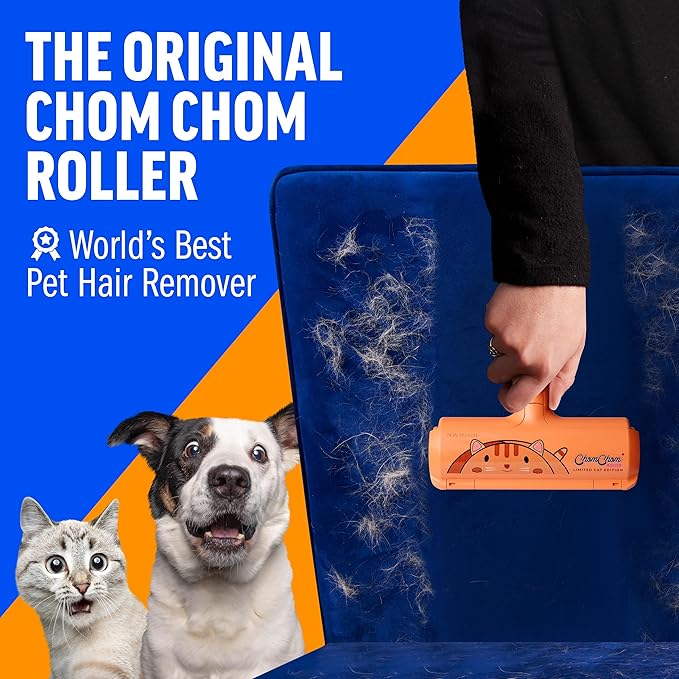 ChomChom Roller Pet Hair Remover – Original Size Reusable Lint Roller for Cat & Dog Hair on Furniture, Couch, Carpet, Car, Rugs & Bedding – Portable, Eco-Friendly (Cat)