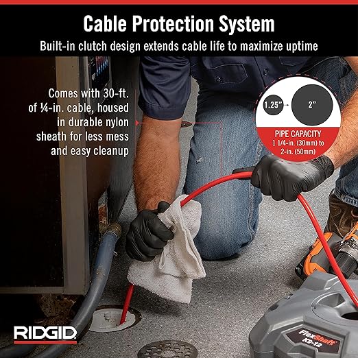 RIDGID 74978 K9-12 FlexShaft 1/4" x 30' Wall-to-Wall Professional Drain Cleaning Machine, Compact Drain Cleaner for 1-1/4" to 2" Pipes