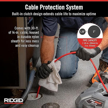 RIDGID 74978 K9-12 FlexShaft 1/4" x 30' Wall-to-Wall Professional Drain Cleaning Machine, Compact Drain Cleaner for 1-1/4" to 2" Pipes
