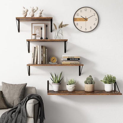 Fun Memories 27.5" W x10 D Floating Shelves, Large Wall Shelves 27.5 Inch Long, Set of 2, Farmhouse Wood Floating Shelf Wall Mounted, Deep Shelves for Bathroom, Living Room, Kitchen, Rustic Brown