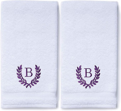 Decorative and Monogrammed Hand Towels for Bathroom Kitchen Makeup | Personalized Gift for Wedding-Bridal | Roman Font Custom Luxury Turkish Towel | Spa Collection, Oversized, 16 X 30 Inch, Set of 2