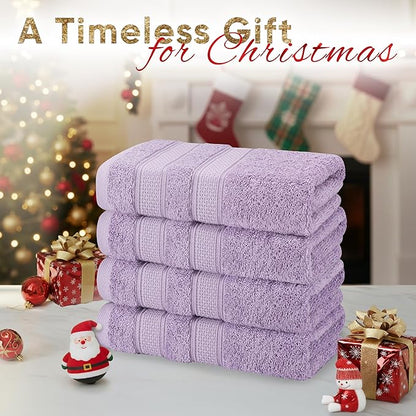 American Soft Linen Salem 100% Cotton Turkish 4 Piece Hand Towels for Bathroom, 600 GSM Soft Absorbent Quickdry Hand Face Towel Set, Lilac