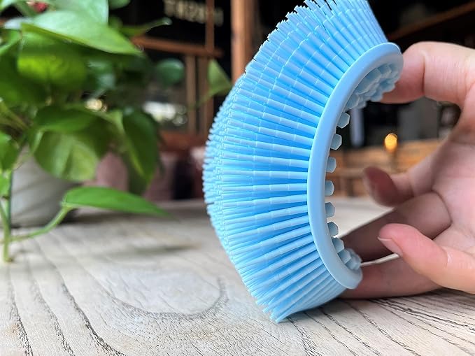 Premium Sensory Brush for Kids or Autism,Soft Silicone Body Scrubber,2 in 1 Sensory Room Occupational Therapy Sensory Brushes,Silicone Loofah,Pets Shower Brush Bath Brush Shampoo Brush(Big Oval-Blue)