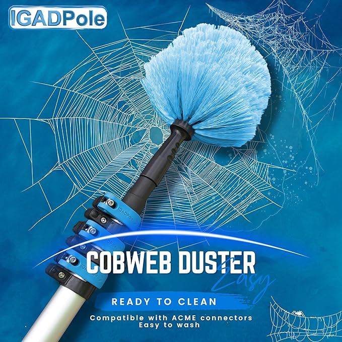 IGADPole 28 FT Water-Fed Washing Kit with Soap-Dispenser, Brush, 10″ Squeegee & Cobweb Duster for Windows, Gutters, Solar Panels & Exterior Walls
