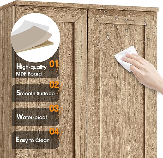 Favfurish 71" Tall Bathroom Storage Cabinet with Doors,Modern Linen Cabinets w/Adjustable Shelves & Anti-Tipping Device,Easy Assembly,Freestanding Organizer for Dining Room,Kitchen,Office,Brown