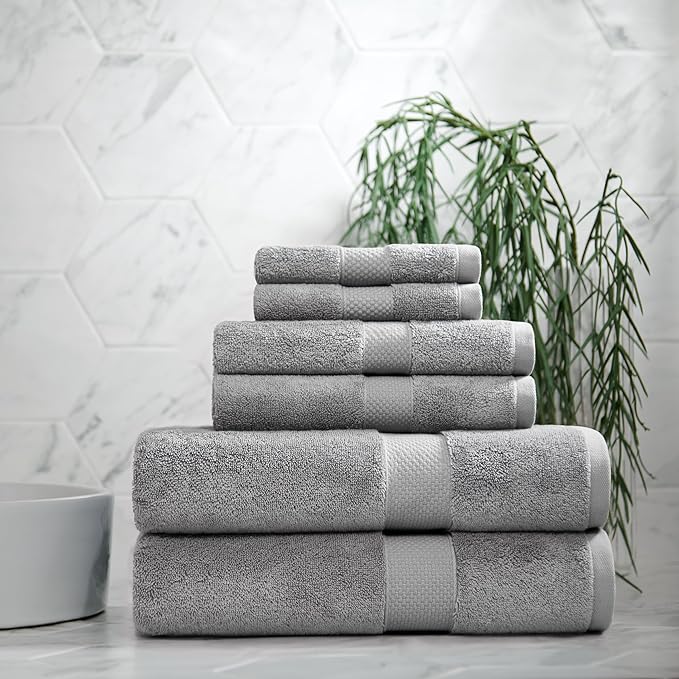 Aston & Arden Egyptian Bath Towel Set - Oversized Ultra Soft Thick & Absorbent, 100% Ringspun Egyptian Cotton Bathroom Towel for Spa, Hotel, 600 GSM, Dark Grey