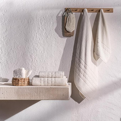 BAGNO MILANO Organic Turkish Cotton Bath Towels, Luxury Jacquard Collection, Certified Organic Highly Absorbent, Soft-Plush Towel Set (Cream, Bathsheet)
