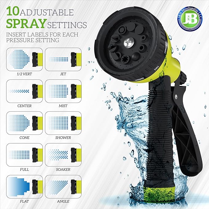 J&B XpandaHose 50ft Expandable Garden Hose – Ultra-Strong 3750D, 4-Layer Latex Core, Brass 3/4" Connectors, 10-Pattern Nozzle & Storage Bag – Lightweight, Kink-Reducing, Leak-Resistant