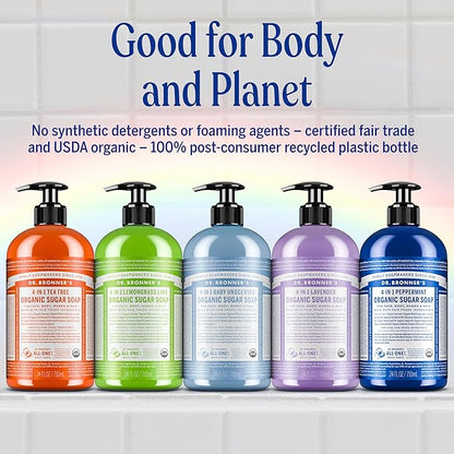 Dr. Bronner's - Organic Sugar Soap (Lavender, 24 Ounce) - Made with Organic Oils, Sugar and Shikakai Powder, 4-in-1 Uses: Hands, Body, Face and Hair, Cleanses, Moisturizes and Nourishes, Vegan