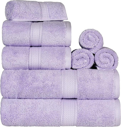BLUENILEMILLS Madison Egyptian Cotton Towels, Towel Set for Bathroom, Shower, Hotel, Plush, 800 GSM, Highly Absorbent and Ultra-Soft Towels, Bath Essentials, 8 Piece Assorted Towel Set, Purple