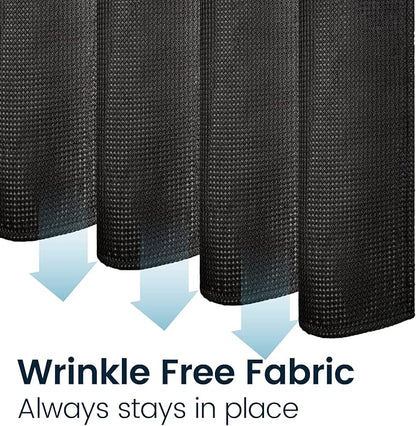 LiBa Waffle Weave Fabric Black Shower Curtain, 72 W x 72 H Water Repellent & Heavyweight, Hotel Quality & Machine Washable Cloth Linen Shower Curtains Set and for Bathroom