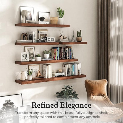 Floating Shelves for Wall, 9.3" Deep Wall Mounted Wood Shelves for Bathroom, Bedroom, Living Room, Kitchen, Hanging Shelf for Books/Storage/Room Decor (Walnut, 30")