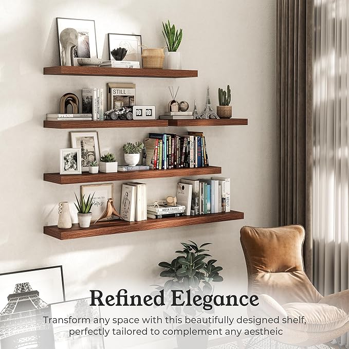 Floating Shelves for Wall, 9.3" Deep Wall Mounted Wood Shelves for Bathroom, Bedroom, Living Room, Kitchen, Hanging Shelf for Books/Storage/Room Decor (Walnut, 40")