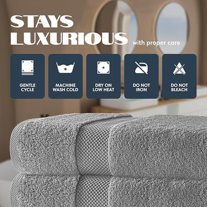White Classic Luxury Bath Towels Set of 4 Large - 700 GSM Cotton Ultra Soft Bath Towels 27x54 | Highly Absorbent and Quick Dry | Hotel Towels for Bathroom Luxury, Plush Shower Towels, Light Grey